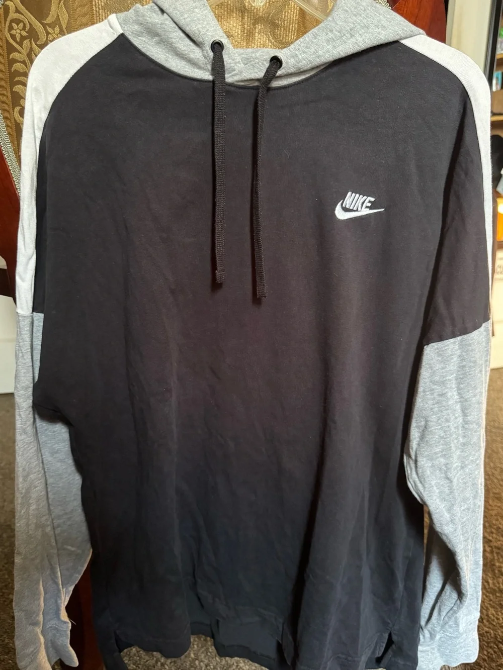Nike Black Pullover Hoodie with Gray Sleeves & Hood